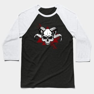 Angry Skull with Ram Horns Baseball T-Shirt